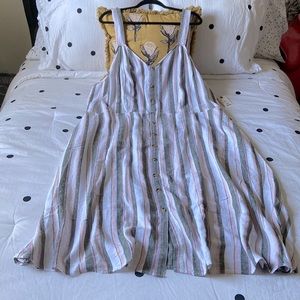 Terra & Sky 3X NWT sleeveless white gray and pink maxi dress w/buttons